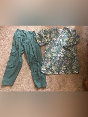 Casual Green Floral Top & Green Pants Set khaadi set sz small